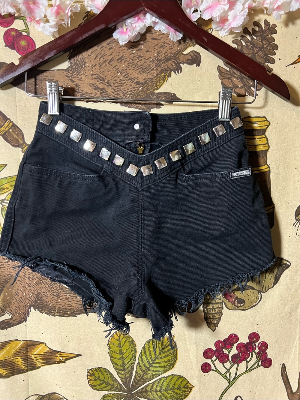 Rockies Black Studded V-Front Cutoff Denim Shorts